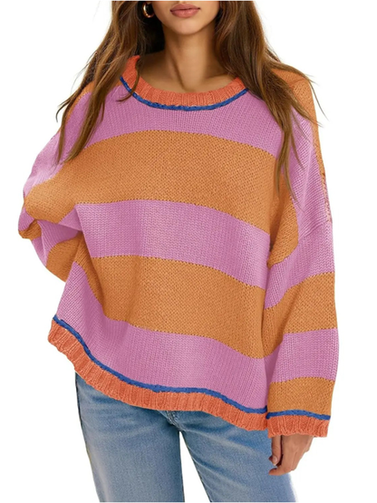 Women's Striped Oversized Crewneck Sweater