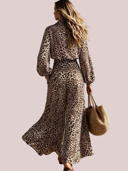 Women's Leopard Print Long Sleeve Jumpsuit
