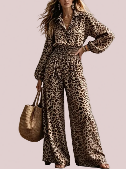 Women's Leopard Print Long Sleeve Jumpsuit