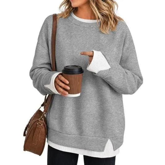 Women's Fake Two Piece Layered Sweatshirt Patchwork Oversized Pullover Top