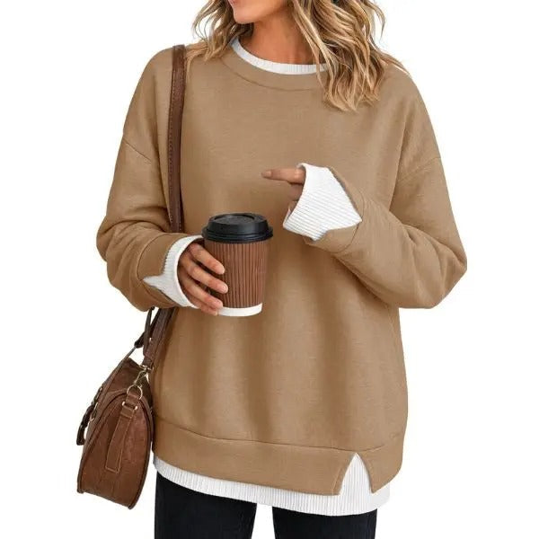 Women's Fake Two Piece Layered Sweatshirt Patchwork Oversized Pullover Top