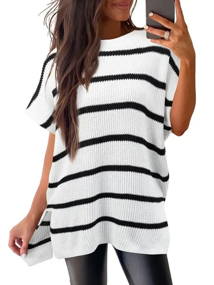Women's Round Neck Side Slit Oversized Knit Top