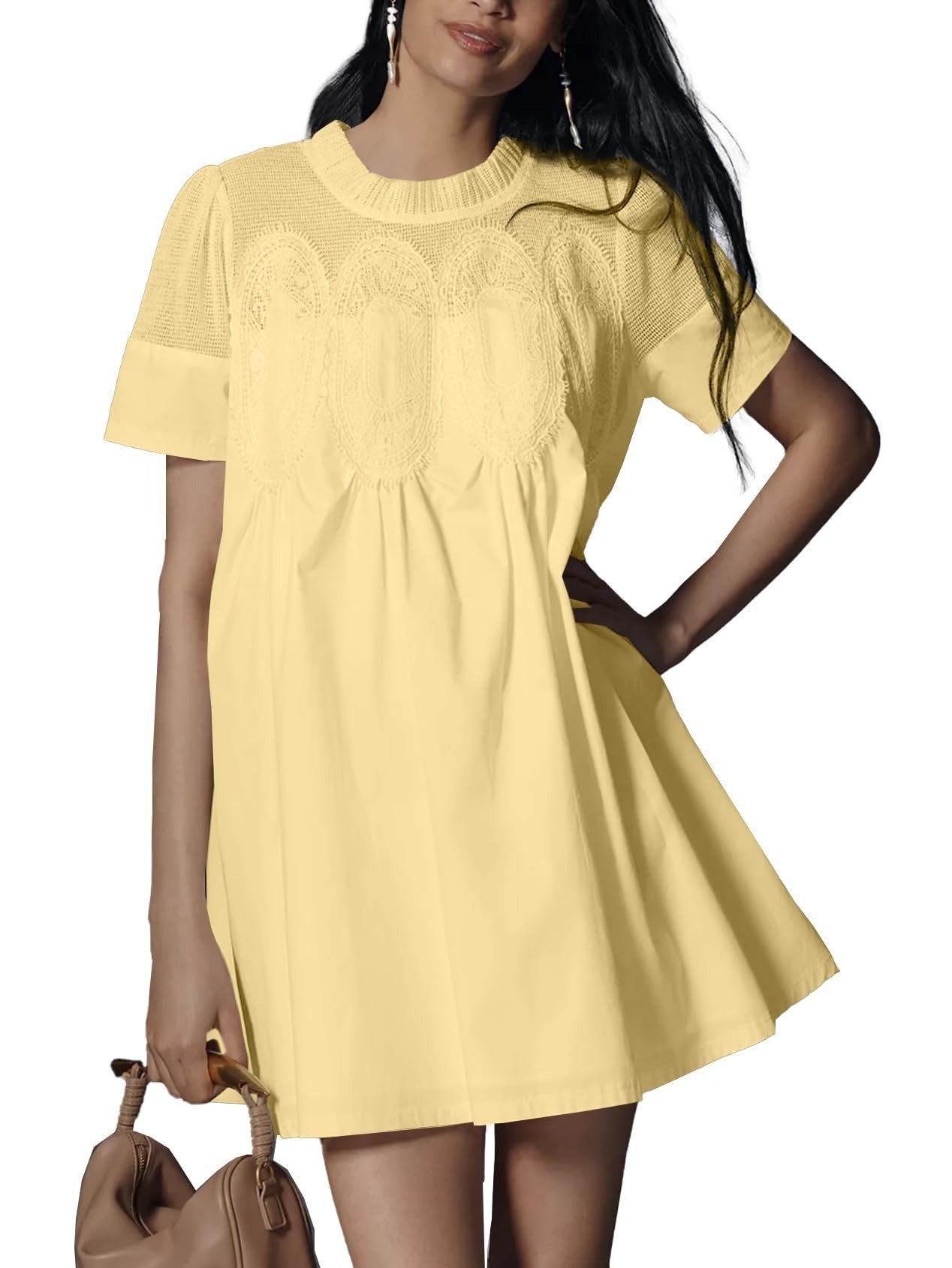 Women's Lace Patchwork Short Sleeve Mini Dress