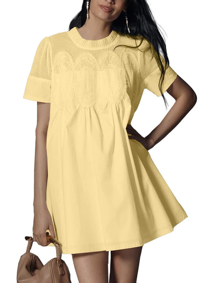 Women's Lace Patchwork Short Sleeve Mini Dress