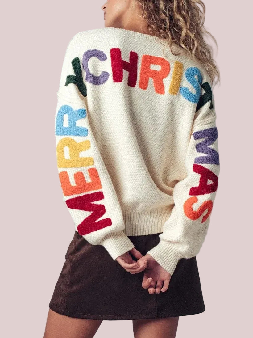 🎄🎁🎊Women's Merry Christmas Rainbow Letter Sweater
