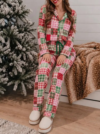 Women's Christmas Patchwork Plaid Pajama Set