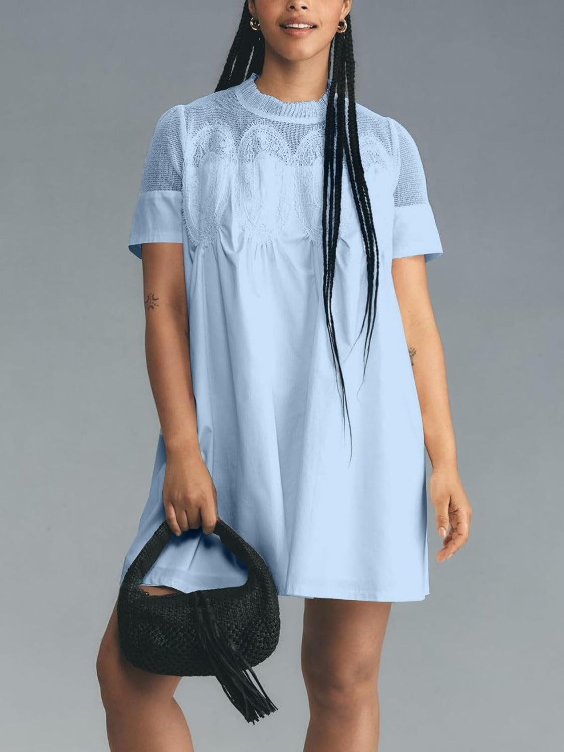 Women's Lace Patchwork Short Sleeve Mini Dress