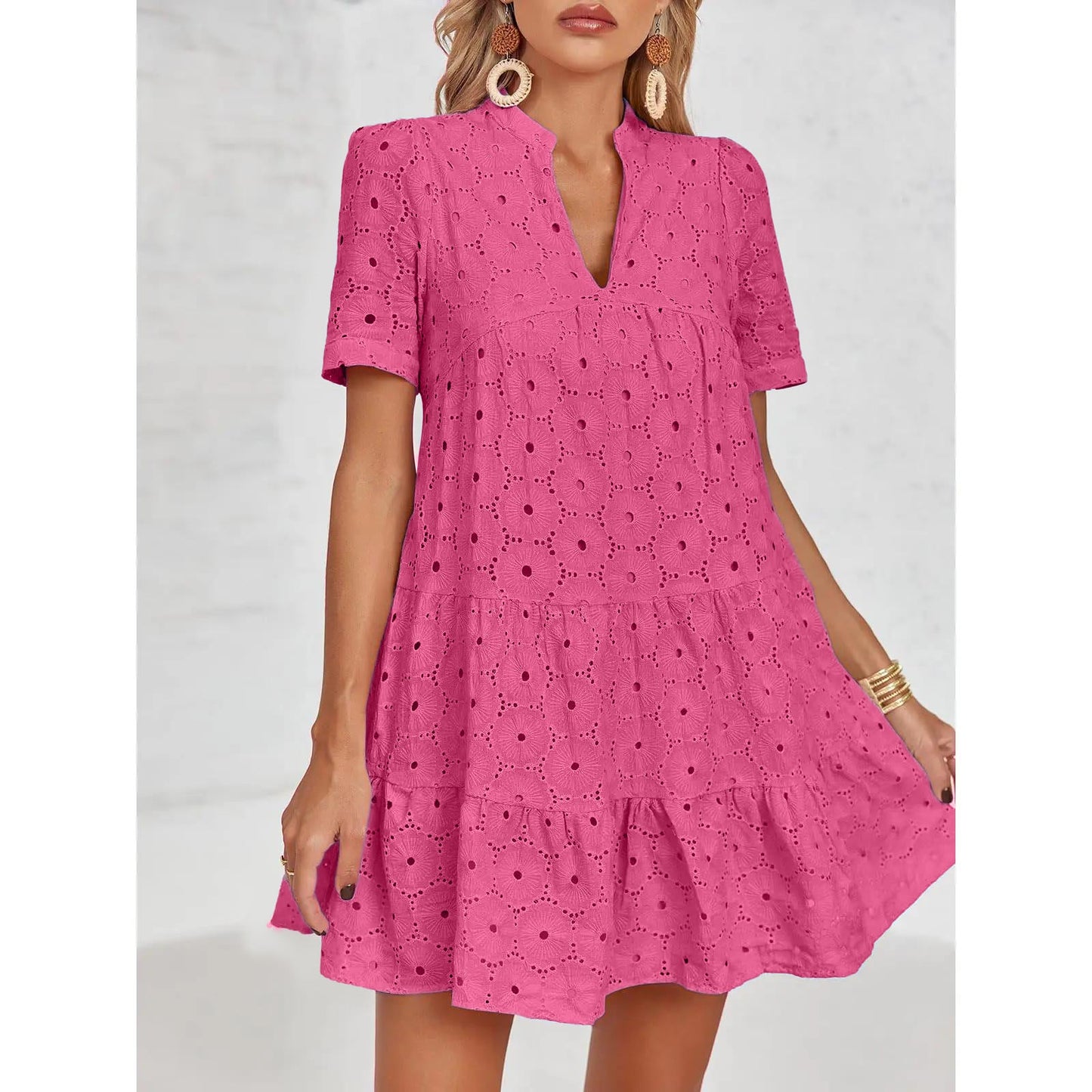 Women’s Summer Lace Dresses Eyelet Casual Flowy Babydoll Swing(Buy 2 Free Shipping）