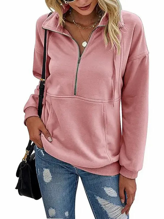Womens Half Zip Sweatshirt With Kangaroo Pocket