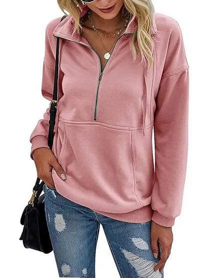 Womens Half Zip Sweatshirt With Kangaroo Pocket