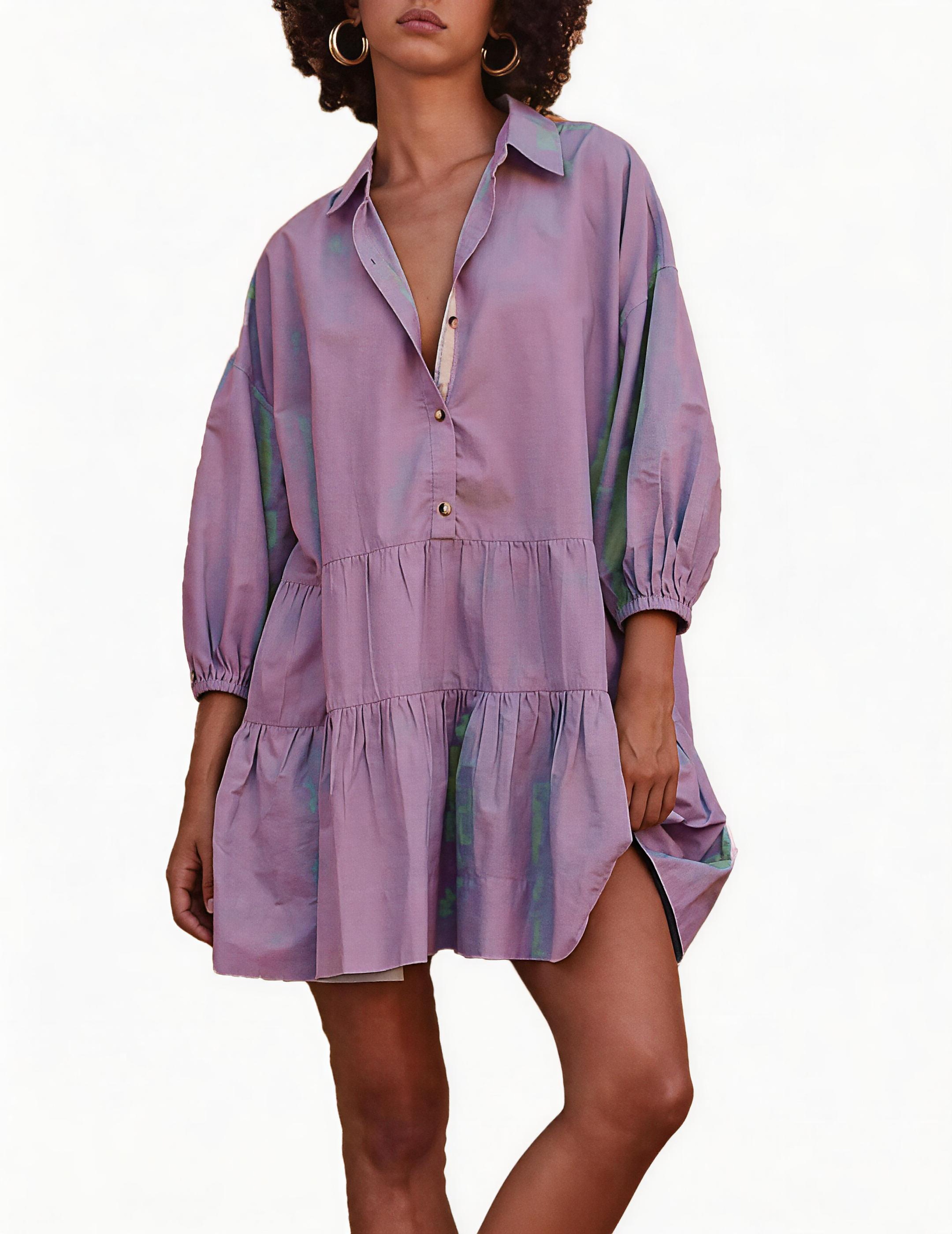 Women's Tiered Puff Sleeve Shirt Dress(BUY 2 FREE SHIPPING)