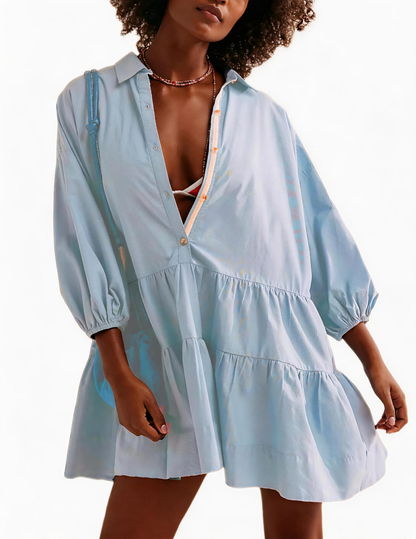 Women's Tiered Puff Sleeve Shirt Dress(BUY 2 FREE SHIPPING)