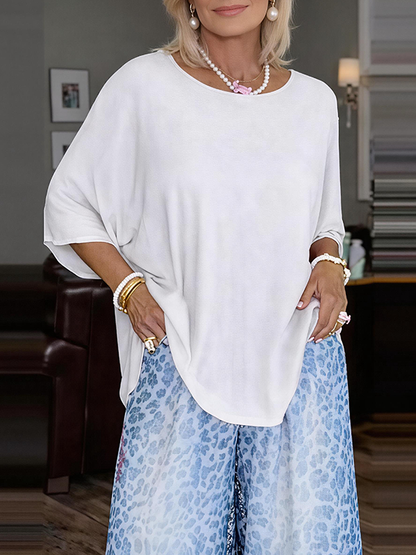 Women's Loose-Fit Solid-Color Short-Sleeve Top（BUY 2 FREE SHIPPING)