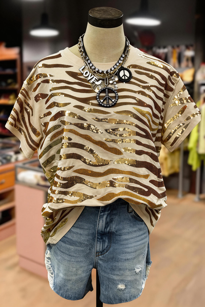 Sequin Tiger Pattern Short Sleeve Top