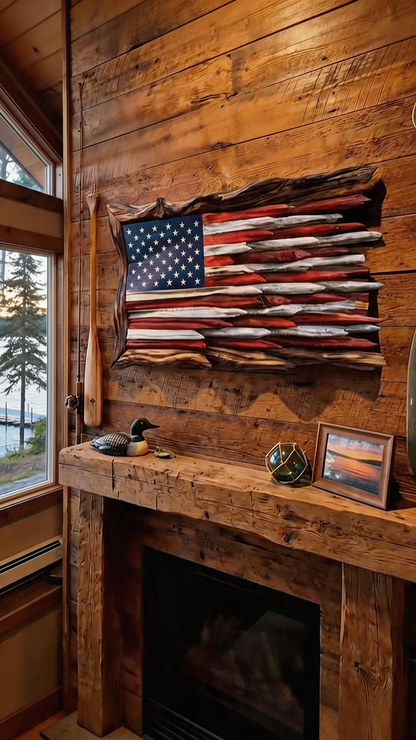 Handcrafted Driftwood American Flag Wall Art