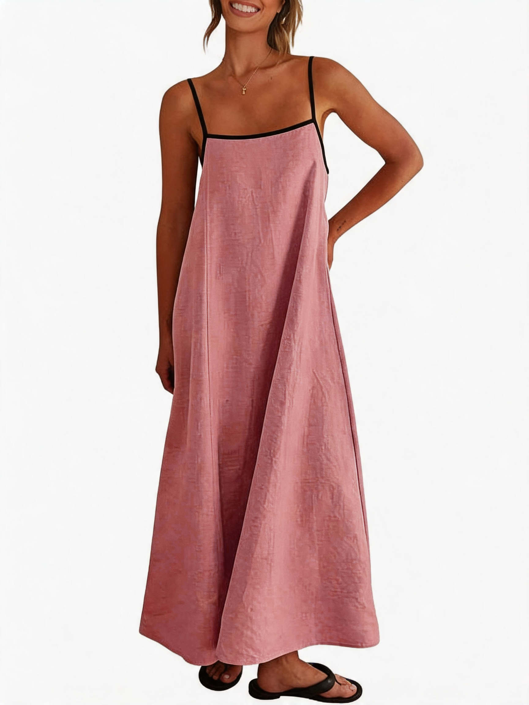 2026 Summer Linen Color Block Sundress with Pockets