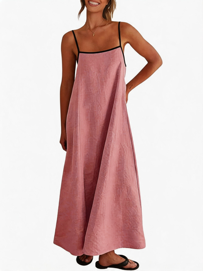 2026 Summer Linen Color Block Sundress with Pockets