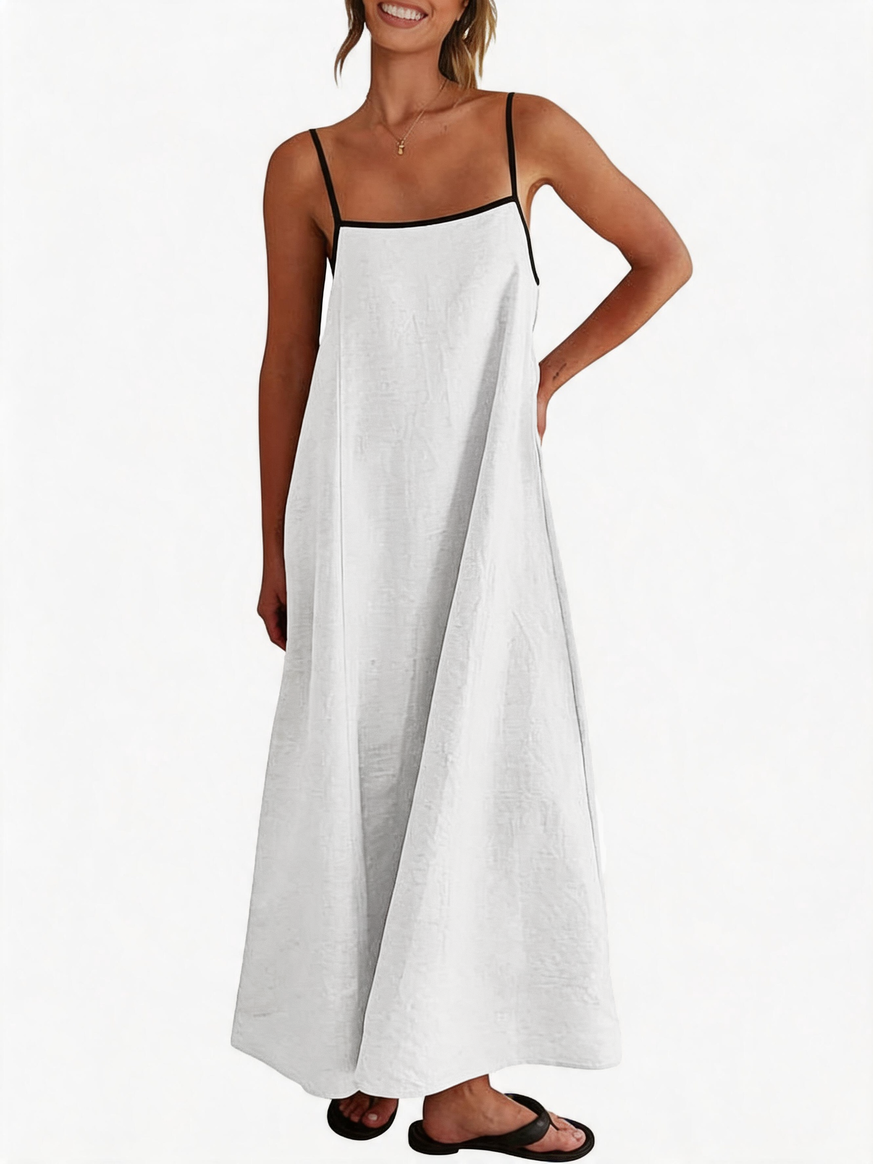 2026 Summer Linen Color Block Sundress with Pockets