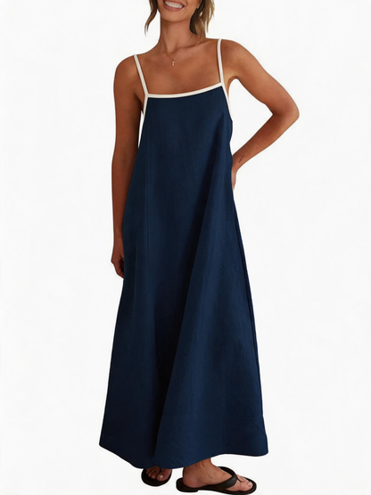2026 Summer Linen Color Block Sundress with Pockets