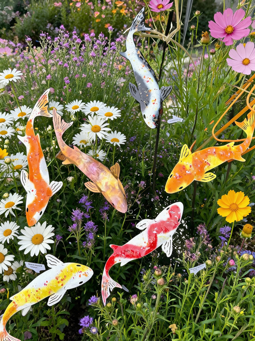 Metal Koi Garden Pile Courtyard Lawn Decor Art