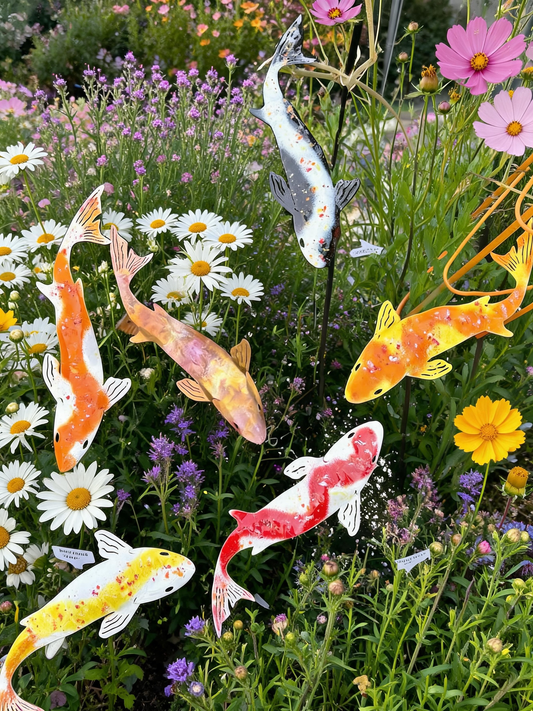 Metal Koi Garden Pile Courtyard Lawn Decor Art