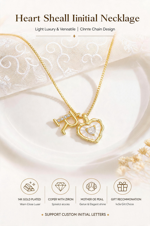 Heart-shaped mother-of-pearl initials necklace