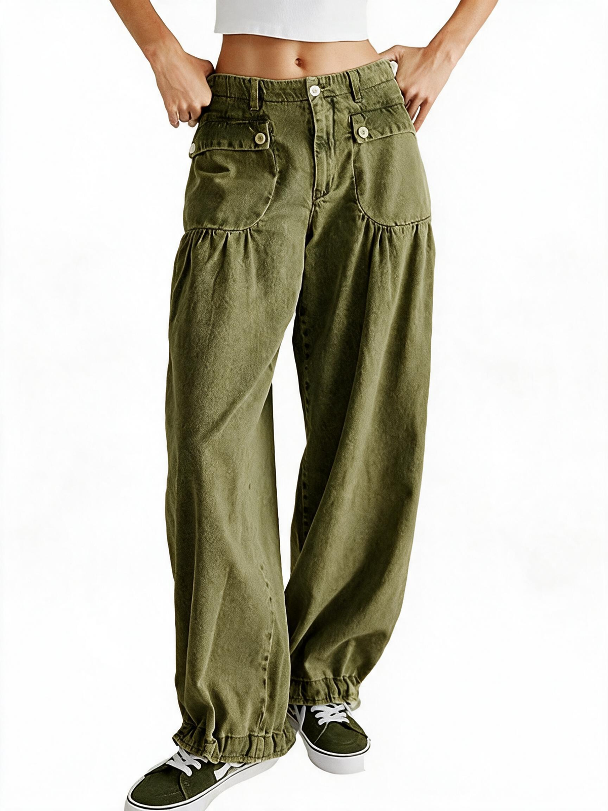 Retro mid-rise pleated loose-fitting tapered jeans