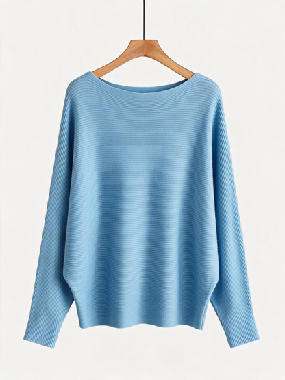 Off-the-shoulder batwing sleeve pullover ribbed loose sweater