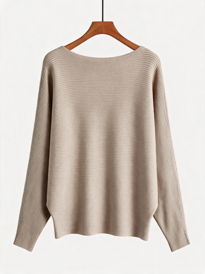 Off-the-shoulder batwing sleeve pullover ribbed loose sweater