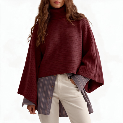 Women's soft chunky knit turtleneck cape