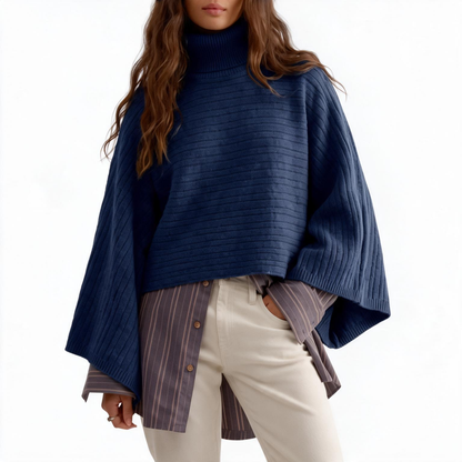 Women's soft chunky knit turtleneck cape