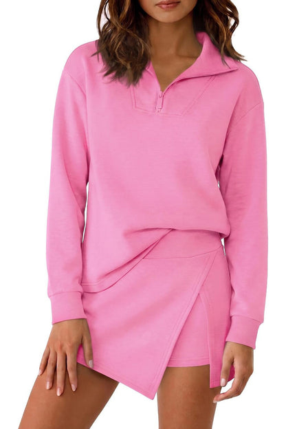Hot Sale-Women's Half Zip Long?Sleeve Top & Wrap Skort 2 Piece Casual Set