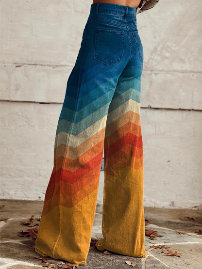 Bohemian-style printed high-waisted wide-leg pants