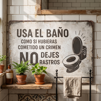 Vintage Crime Scene Bathroom Sign – Funny “Leave No Traces” Toilet Wall Decor 😂🚽
