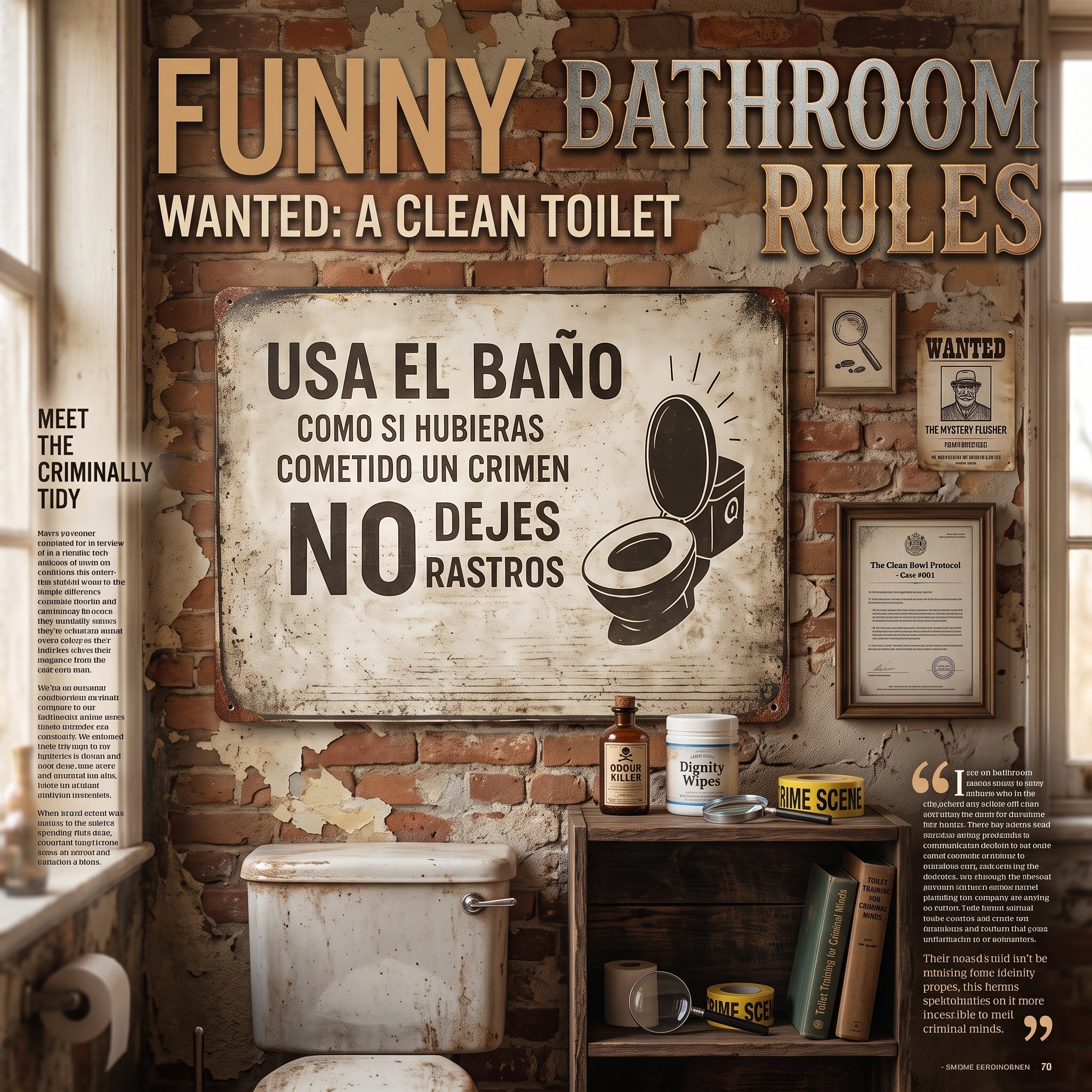 Vintage Crime Scene Bathroom Sign – Funny “Leave No Traces” Toilet Wall Decor 😂🚽