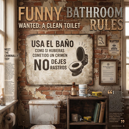 Vintage Crime Scene Bathroom Sign – Funny “Leave No Traces” Toilet Wall Decor 😂🚽
