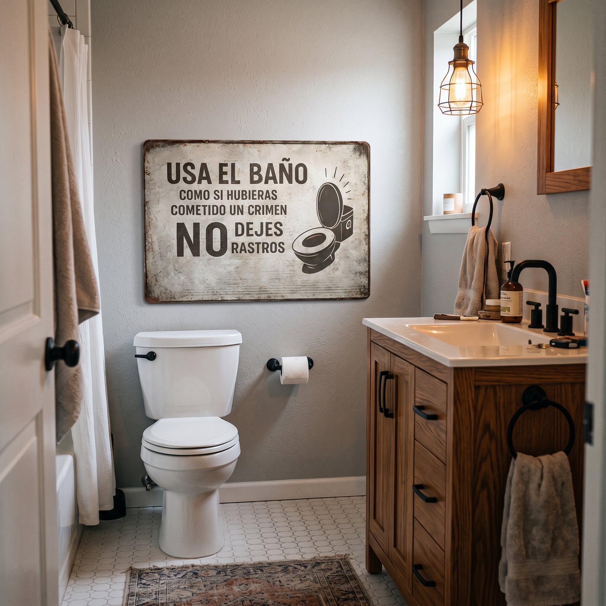 Vintage Crime Scene Bathroom Sign – Funny “Leave No Traces” Toilet Wall Decor 😂🚽