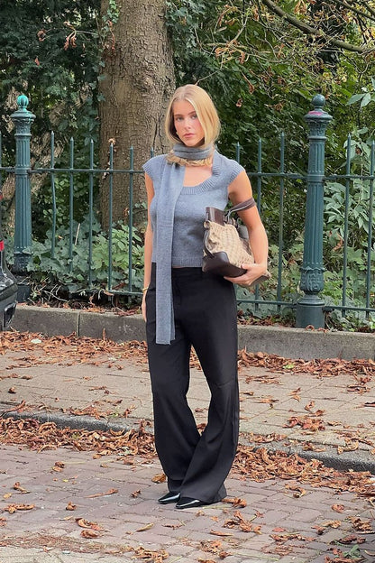 Women's Scarf Detail Short Sleeve Knit Top