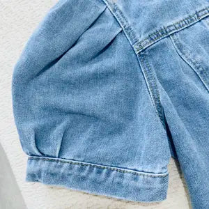 Women's Vintage Bubble Sleeve Fitted Slim Denim Crop Jacket