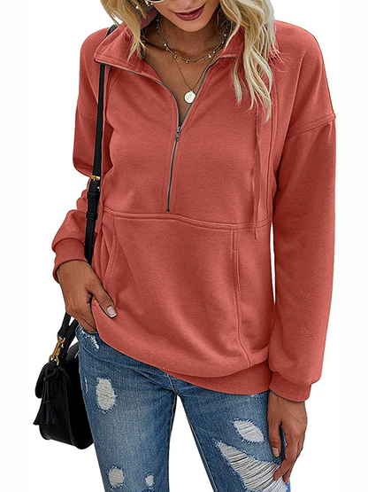 Womens Half Zip Sweatshirt With Kangaroo Pocket