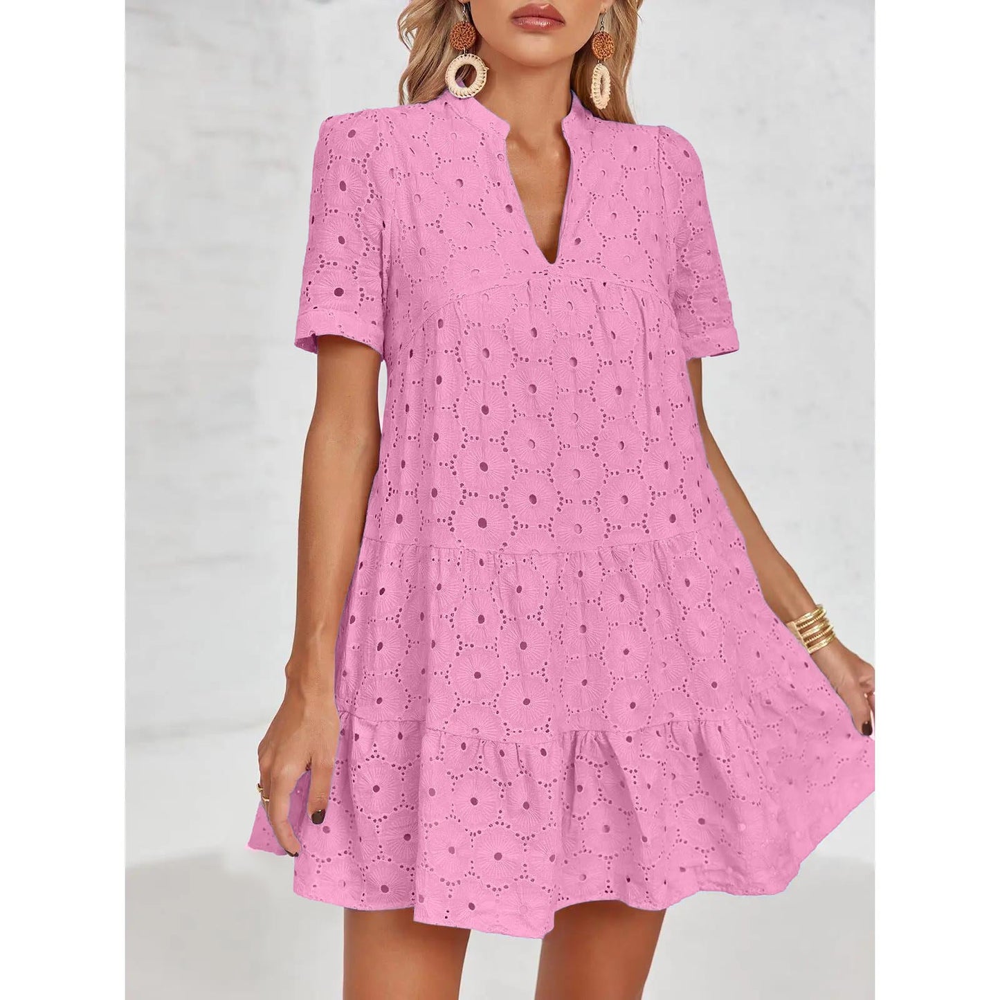 Women’s Summer Lace Dresses Eyelet Casual Flowy Babydoll Swing(Buy 2 Free Shipping）