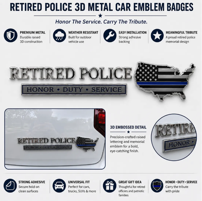 👮 Retired Police Honor Duty Service Car Emblem Metal Badge