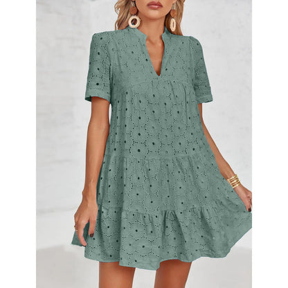 Women’s Summer Lace Dresses Eyelet Casual Flowy Babydoll Swing(Buy 2 Free Shipping）