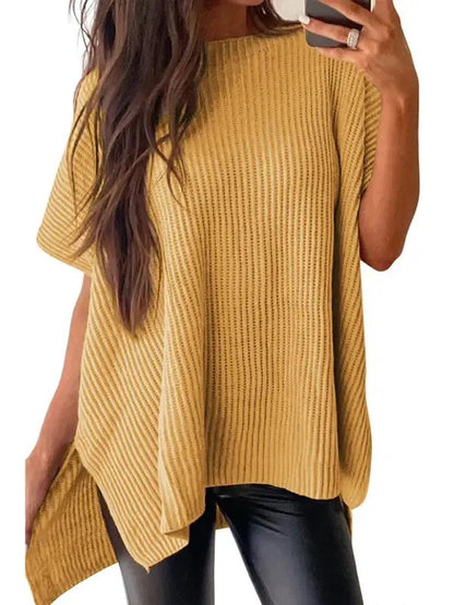Women's Round Neck Side Slit Oversized Knit Top