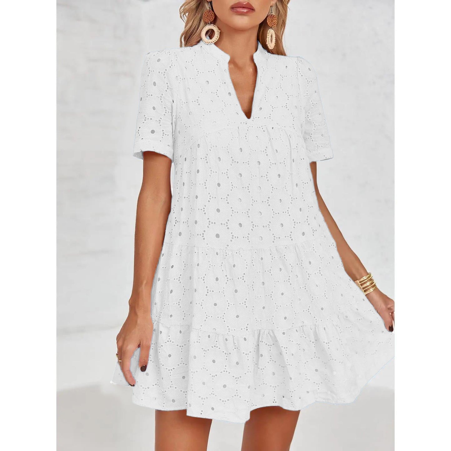 Women’s Summer Lace Dresses Eyelet Casual Flowy Babydoll Swing(Buy 2 Free Shipping）